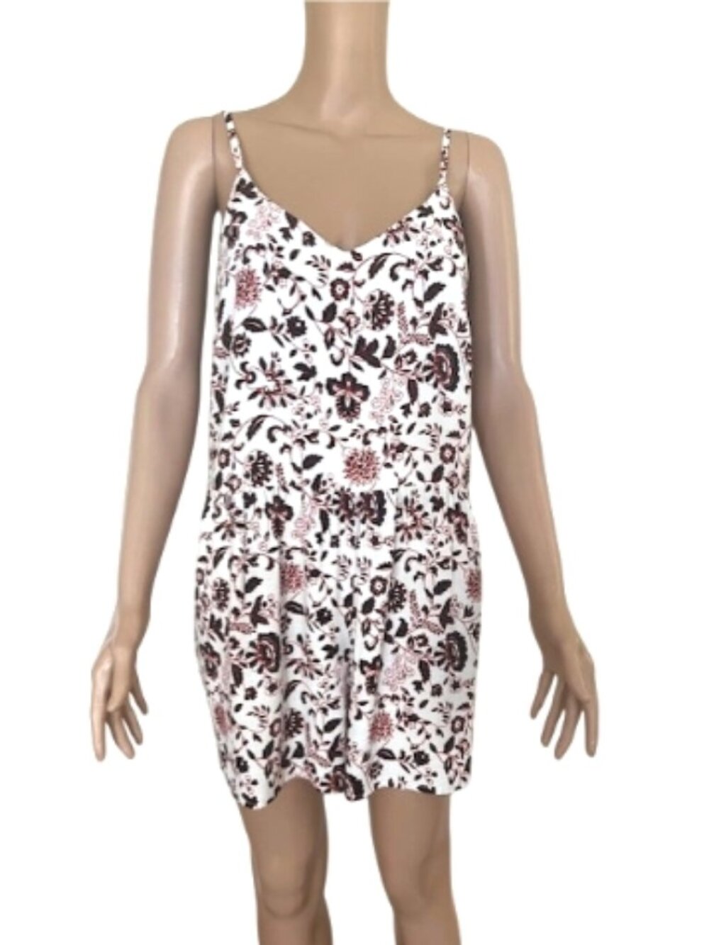 LOFT Sleeveless Paisley Romper Black & Burgundy on White Size M NWT